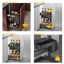 Emuca Carro extraíble con cestas y accesorios Harmony con cierre suave, Módulo ancho 300mm alto 700mm, Acero y Madera, Gris antracita - Ítem5