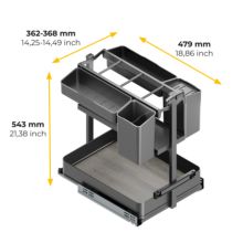 Emuca Carro extraíble con cestas y accesorios Harmony con cierre suave, Módulo ancho 400mm alto 700mm, Acero y Madera, Gris antracita - Ítem9