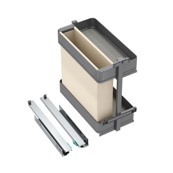 Emuca Chariot extractible avec paniers et panier à pain Harmony avec fermeture à amortie, Module largeur 300mm hauteur 700mm, Acier et Bois, Gris anthracite