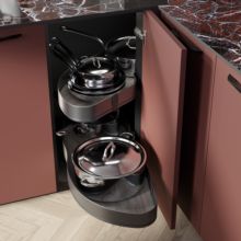 Emuca Sistema de rincón extraíble Lake Harmony para mueble de cocina, Izquierda, Altura regulable, Acero y Madera, Gris antracita - Ítem1