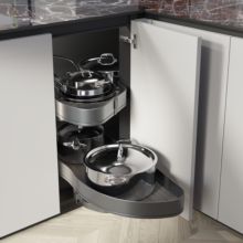 Emuca Sistema de rincón extraíble Lake Harmony para mueble de cocina, Izquierda, Altura regulable, Acero y Madera, Gris antracita - Ítem2