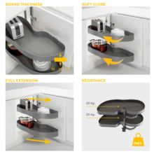 Emuca Sistema de rincón extraíble Lake Harmony para mueble de cocina, Izquierda, Altura regulable, Acero y Madera, Gris antracita - Ítem5