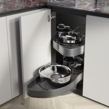 Emuca Sistema de rincón extraíble Lake Harmony para mueble de cocina, Derecha, Altura regulable, Acero y Madera, Gris antracita - Ítem2