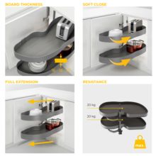 Emuca Sistema de rincón extraíble Lake Harmony para mueble de cocina, Derecha, Altura regulable, Acero y Madera, Gris antracita - Ítem5