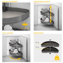 Emuca Juego de bandejas giratorias Harmony 1/2 luna, Módulo ancho 800mm, Altura regulable, Acero y Madera, Gris antracita - Ítem5