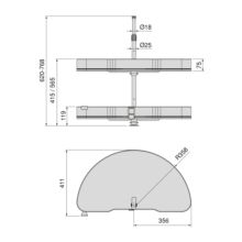 Emuca Juego de bandejas giratorias Harmony 1/2 luna, Módulo ancho 800mm, Altura regulable, Acero y Madera, Gris antracita - Ítem7