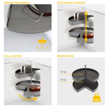 Emuca Juego de bandejas giratorias Harmony 3/4, Módulo ancho 800mm, Altura regulable, Acero y Madera, Gris antracita - Ítem4