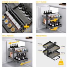 Emuca Sistema de rinconero articulado extraíble Harmony para mueble de cocina, Derecha/Izquierda, Acero y Madera, Gris antracita - Ítem5