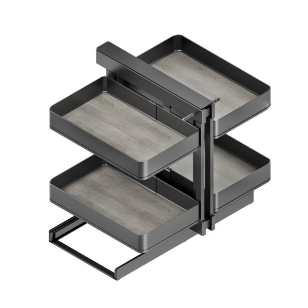 Emuca Sistema de rinconero articulado extraíble Harmony para mueble de cocina, Derecha/Izquierda, Acero y Madera, Gris antracita
