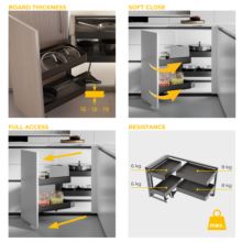 Emuca Rinconero extraíble Harmony para muebles de cocina, Izquierda, Acero y Madera, Gris antracita - Ítem5