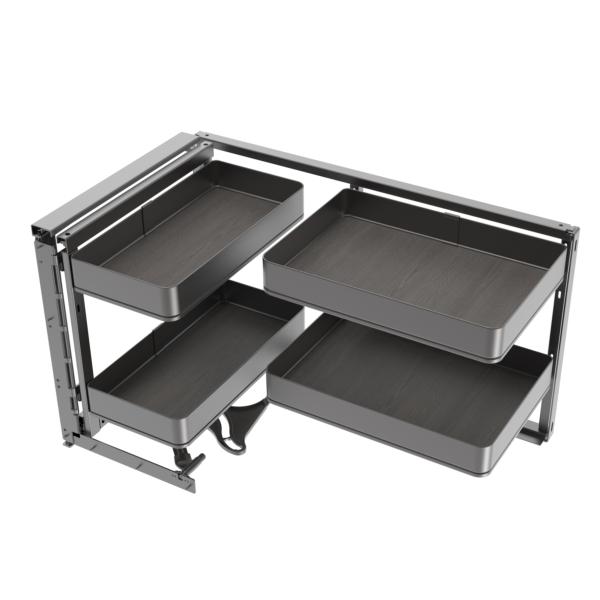 Emuca Rinconero extraíble Harmony para muebles de cocina, Izquierda, Acero y Madera, Gris antracita