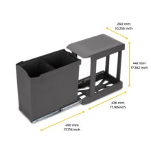 Emuca Poubelles de recyclage pour la cuisine, 2 x 14L, fixation inférieure et extraction automatique, Acier et Plastique, Gris antracite - Item2