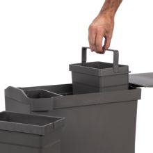 Emuca Contenedores de reciclaje para cocina, 3 x 10L, fijación inferior y extracción automática, Acero y Plástico, Gris antracita - Ítem1