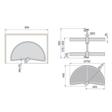 Emuca juego bandejas giratorias mueble de cocina, 180º, módulo 900 mm, Plástico, Blanco - Ítem5