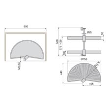 Emuca juego bandejas giratorias mueble de cocina, 180º, módulo 900 mm, Plástico, Blanco - Ítem7