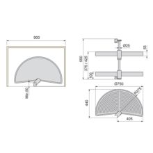 Emuca Jeu de plateaux tournants module de cuisine, 180º, module 900 mm, Plastique, Blanc - Item1