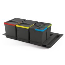 Emuca Kit de poubelles, 15 L + 15 L + 7 L + 7 L, module 900 mm, Plastique, Gris anthracite, 3 ut. + Base - Item1