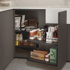 Emuca Rinconero extraíble ángulo para muebles de cocina Titane, apertura a izquierda, Acero y Madera, Gris antracita