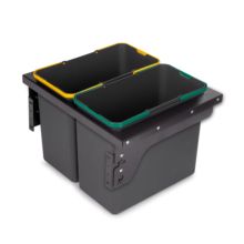 Emuca Contenedor de reciclaje para fijación lateral en mueble de cocina Recycle 2x24litros, Acero, Plástico gris antracita - Ítem1