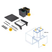 Emuca Contenedor de reciclaje para fijación lateral en mueble de cocina Recycle 2x24litros, Acero, Plástico gris antracita - Ítem8