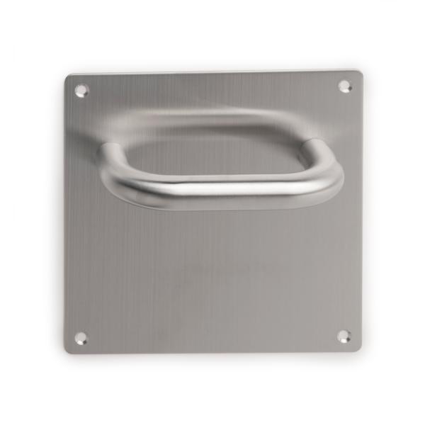 Juego de manillas con placa de 17x17 cm para puertas de interior, forma en U, Acero inoxidable