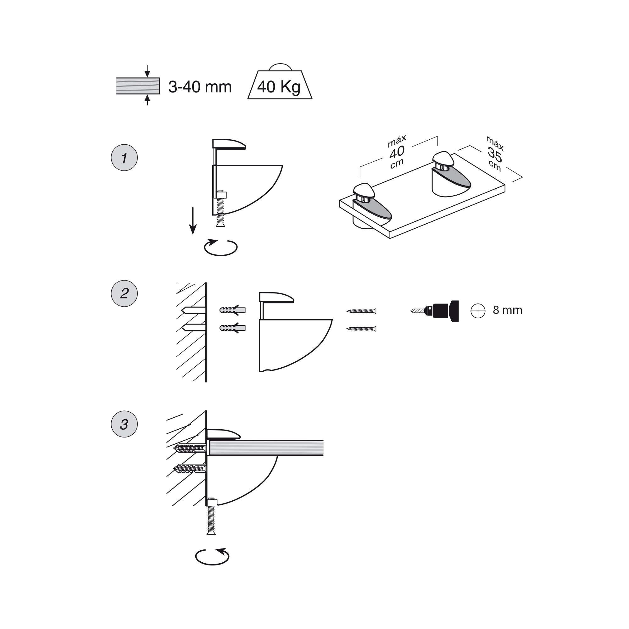Support réglable pour étagères en verre et bois | Fabriqué en Zamac | Fini chromé brillant | Pour étagères d'une épaisseur de 3 à 40 mm | Mesures 39*88*105mm | Système de fixation vissé | 1 unité - Item1