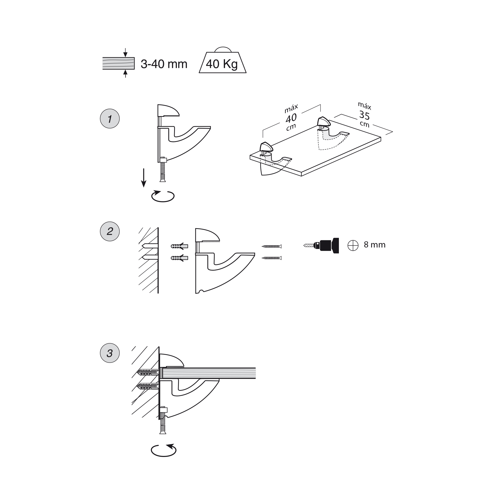 Support réglable pour étagères en verre et bois | Fabriqué en Zamac | Finition blanche | Pour étagères d'une épaisseur de 3 à 40 mm | Mesures 35*95*105mm | Système de fixation vissé | 1 unité - Item1