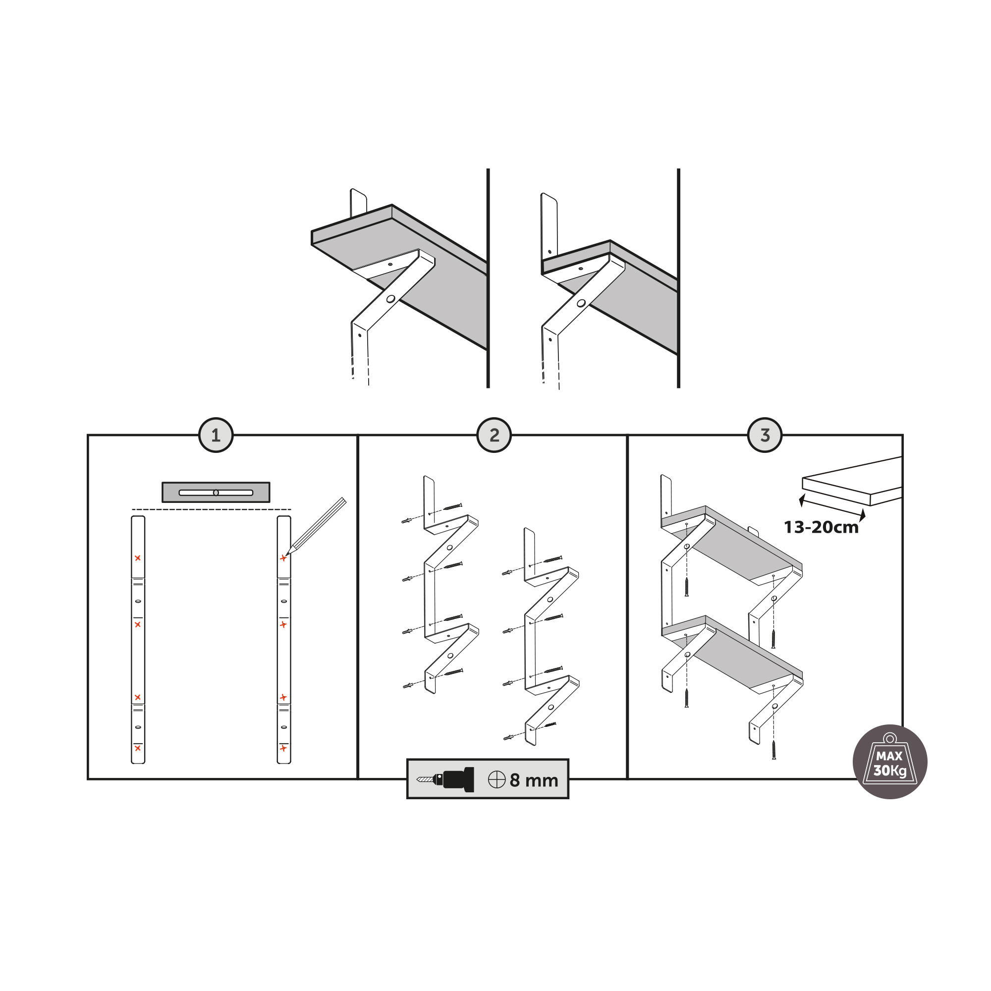Escuadra para Estantería | Estilo Decorativo | Fabricado en Hierro | Acabado en Negro Poro | Medidas 30*560*132 mm | Sistema de Fijación Atornillado | 1 Unidad - Ítem1