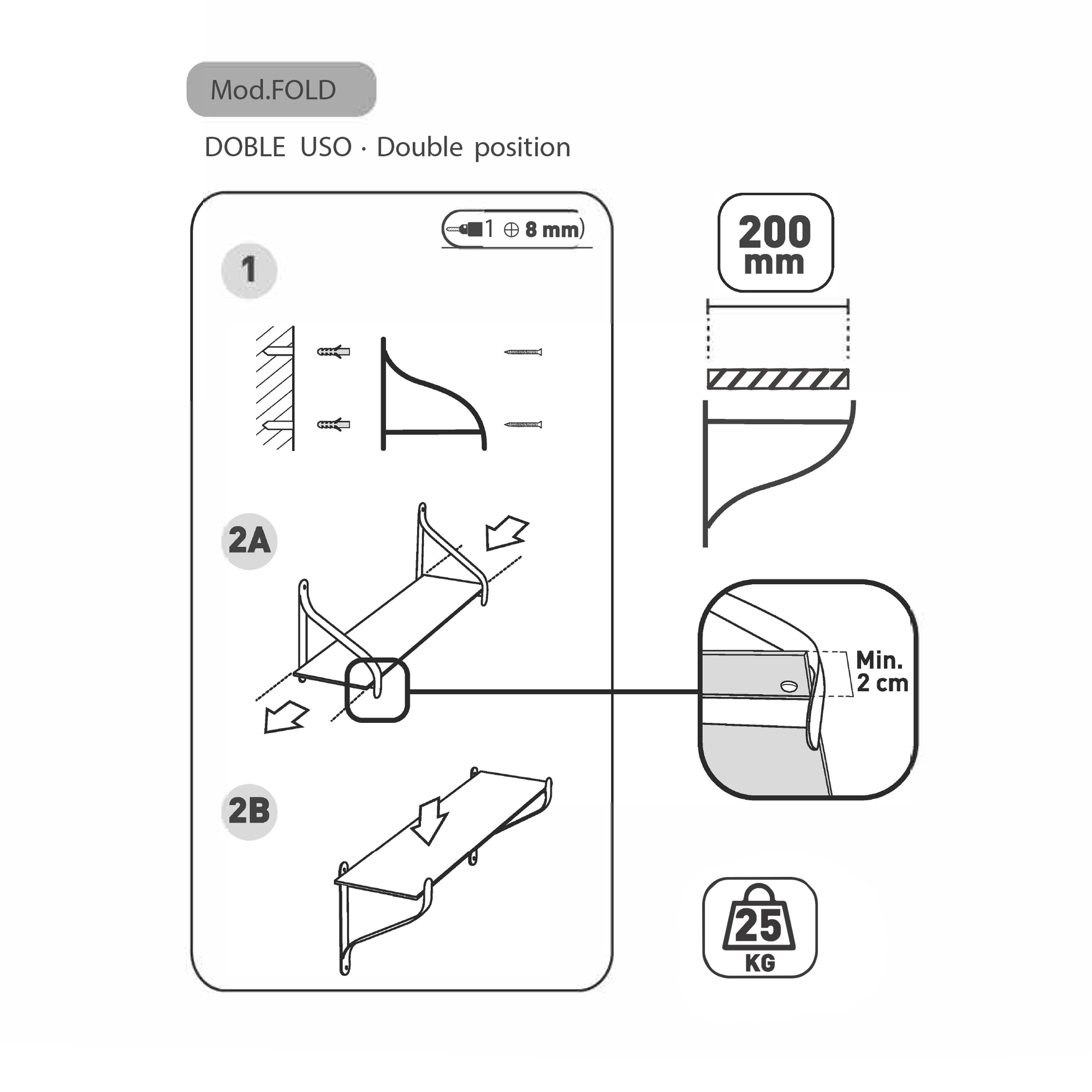 Escuadra para Estantería en Acero Negro Mate | Medidas 25*210*206 mm | Sistema de Fijación Atornillado | 1 Unidad - Ítem1