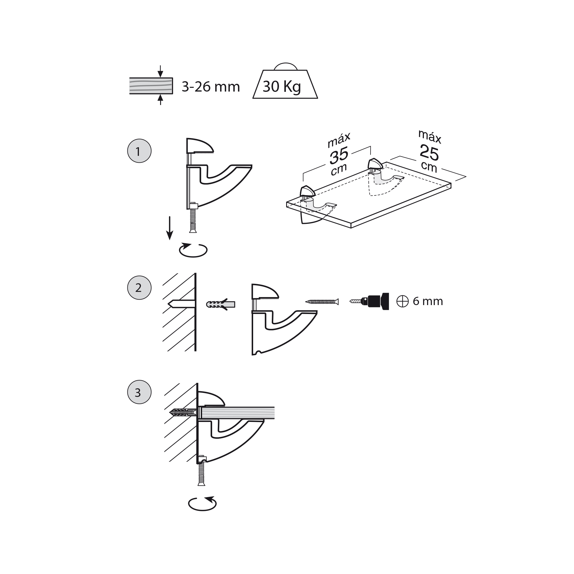 Soporte Regulable para Baldas de Cristal y Madera | Fabricado en Zamak | Acabado en Cromo Brillo | Para Baldas con Espesores de 3-26 mm | Medidas 26*62*64 mm | Sistema de Fijación Atornillado | 2 Unidades - Ítem1