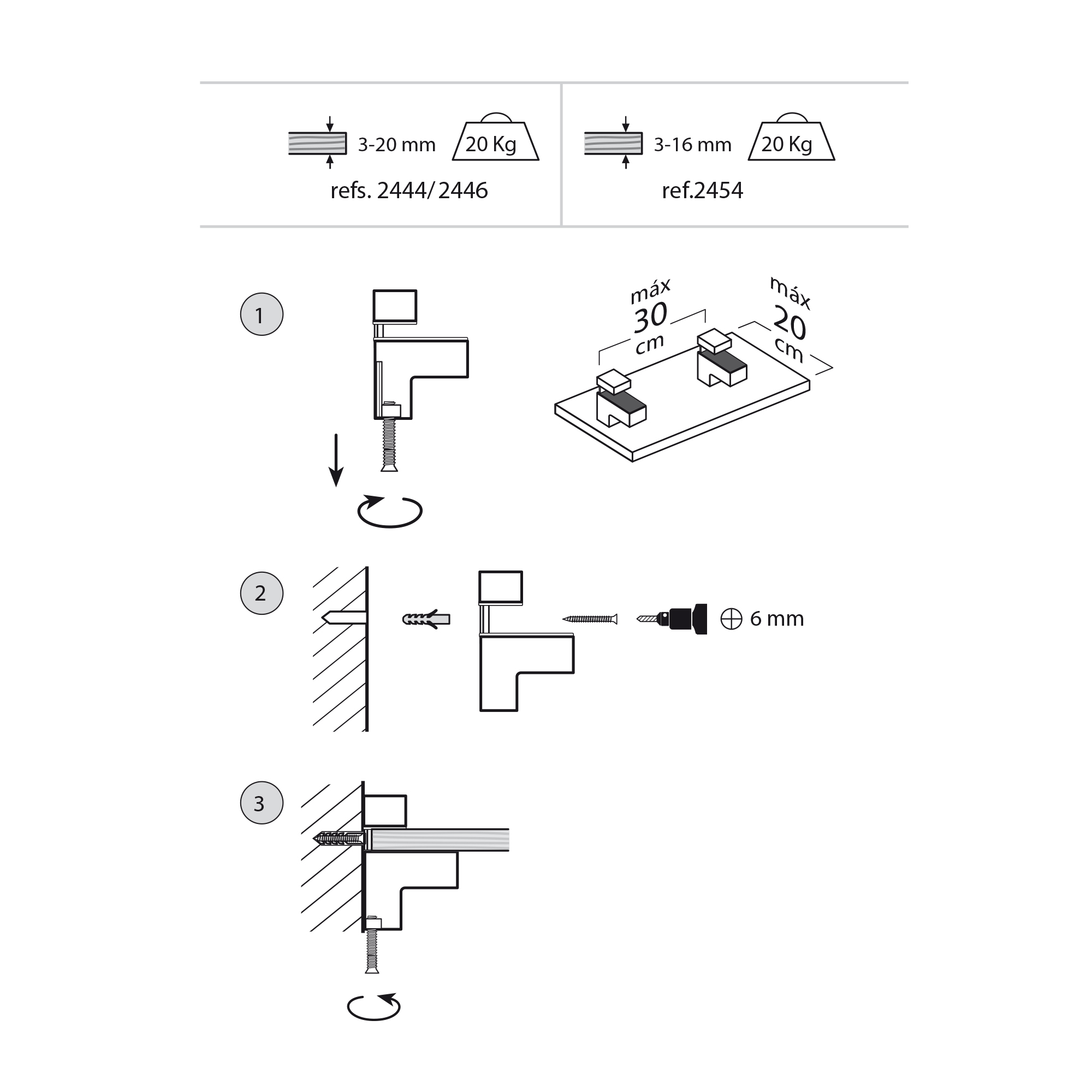 Soporte Regulable para Baldas de Cristal y Madera | Fabricado en Zamak | Acabado en Burdeos | Para Baldas con Espesores de 3-20 mm | Medidas 24*52*48 mm | Sistema de Fijación | 2 Unidades - Ítem1
