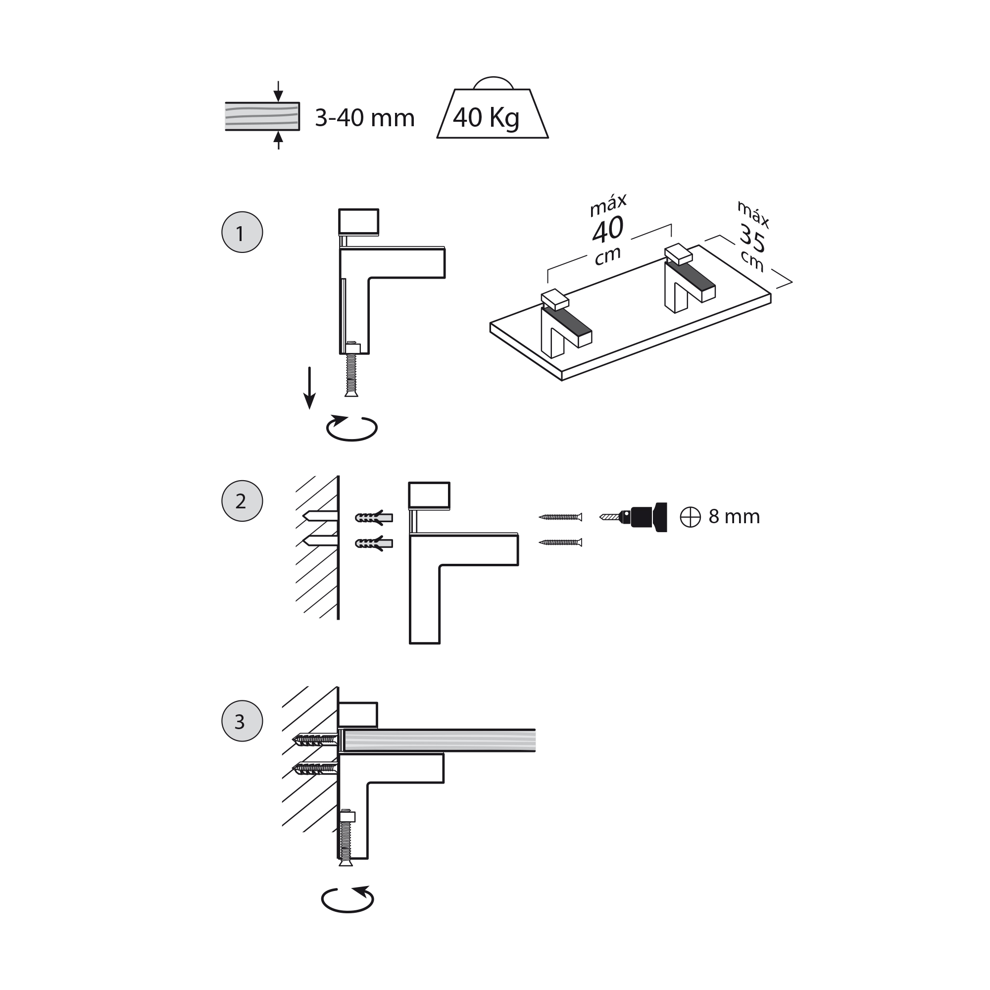 Support réglable pour étagères en verre et bois | Fabriqué en Zamac | Fini chromé brillant | Pour étagères d'une épaisseur de 3 à 40 mm | Mesures 26*83*67mm | Système de fixation vissé | 2 unités - Item1
