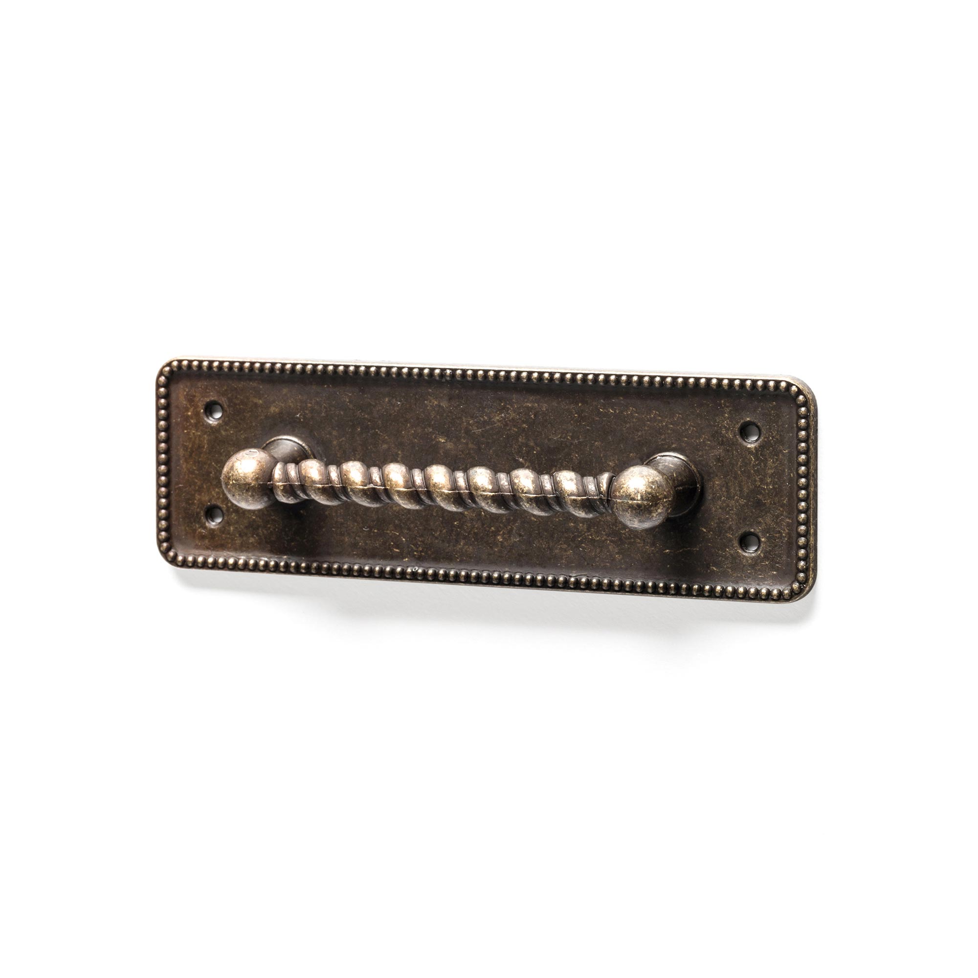 Tirador de Asa para Mueble | Estilo Clásico | Fabricado en Zamak | Acabado en Cuero Viejo | Distancia Entrepuntos: 64 mm | Medidas 110*35*22 mm | Sistema de Fijación Atornillado | Incluye Tornillos M4 | 4 Unidades
