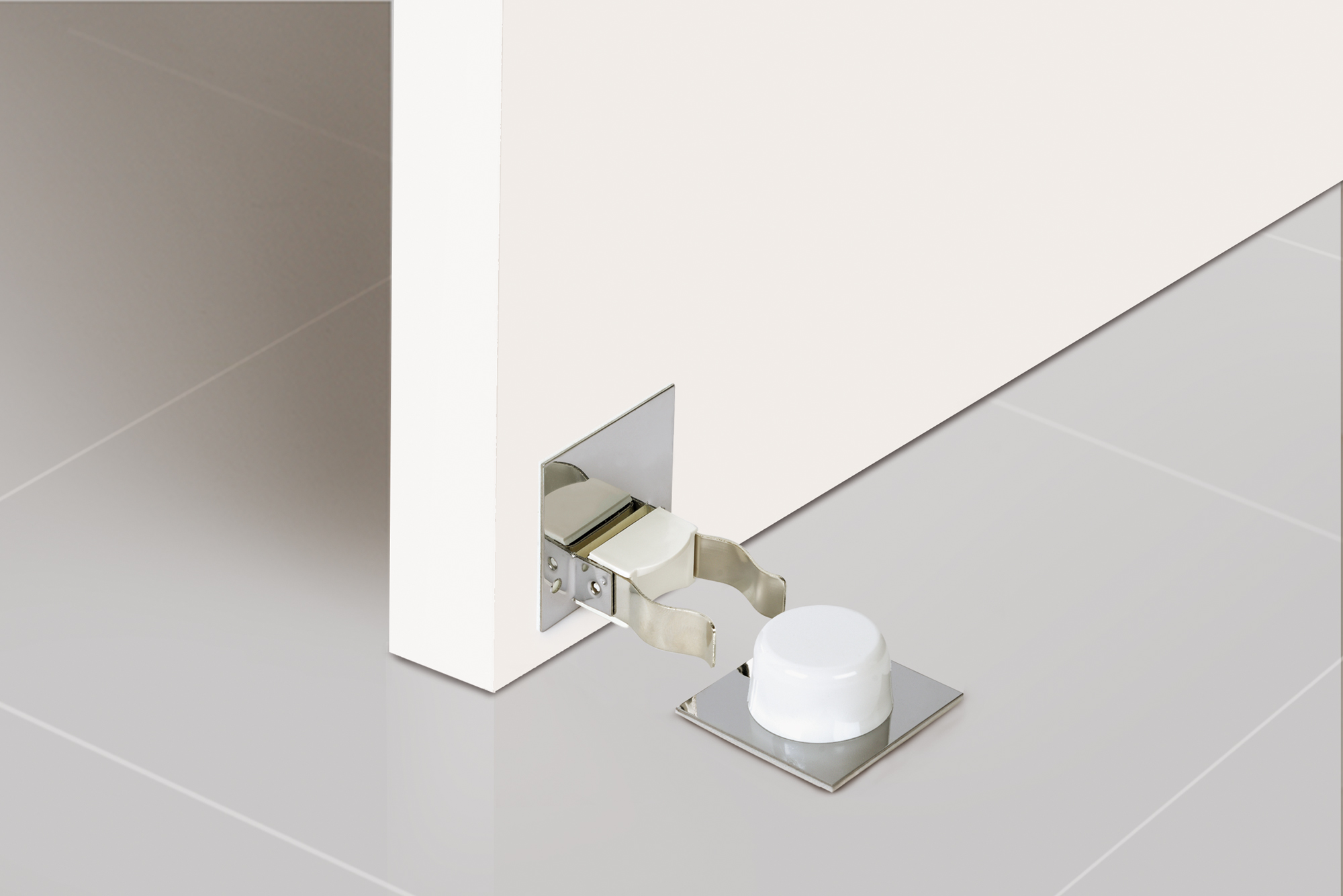 Cale-pote adhésif avec fixation en finition blanc. Dimensions: 45x60x46 mm - Item1