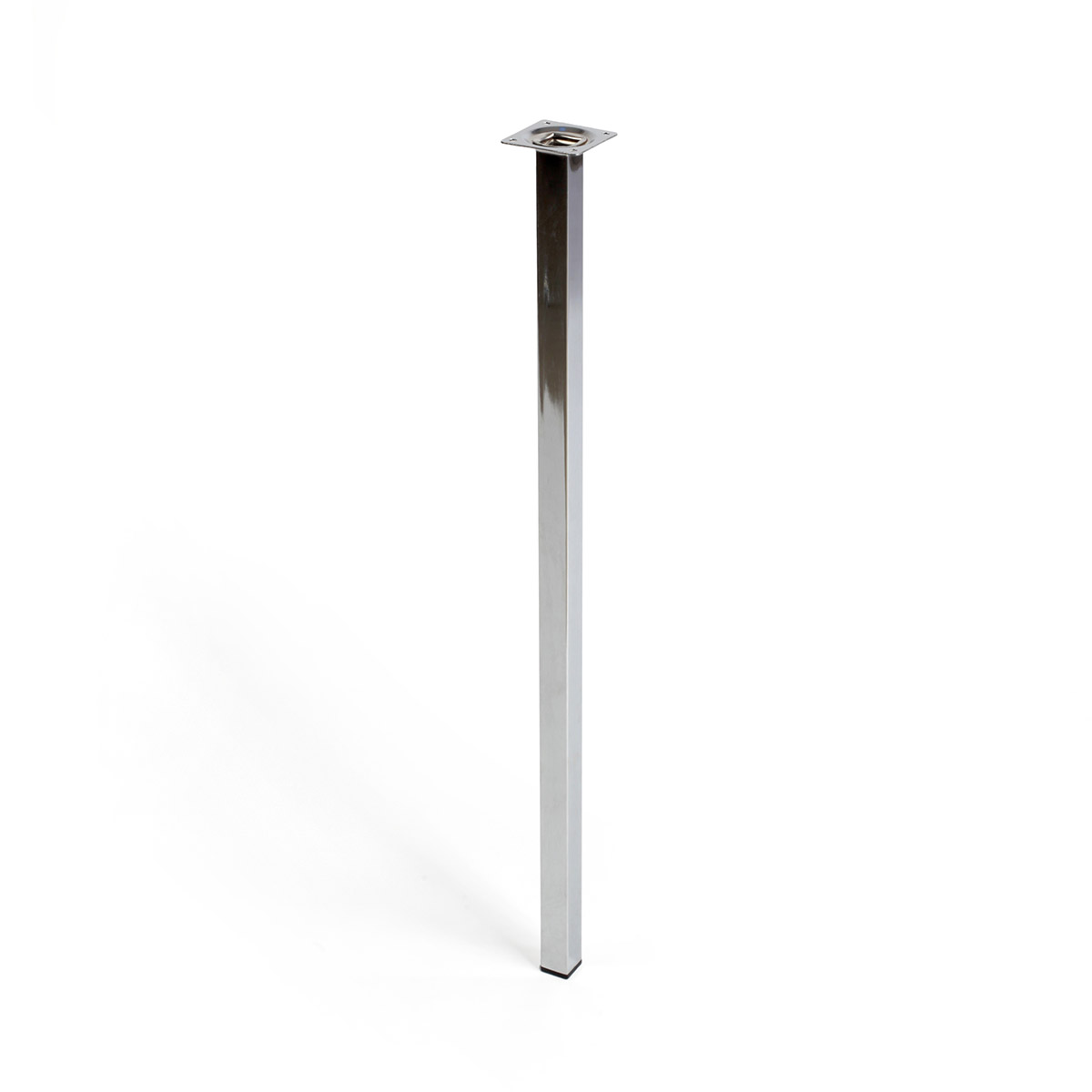 Pata de acero cuadrada con una altura de 700 mm y acabada en cromo brillo. Dimensiones: 25x25x700 mm
