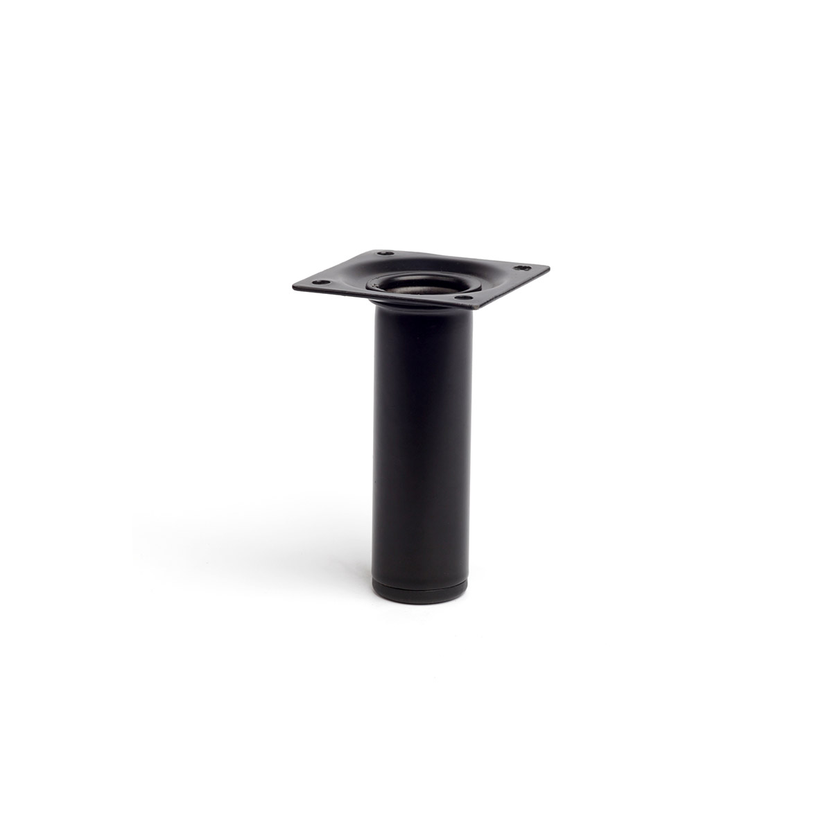 Pata de acero cilíndrica con una altura de 100 mm y acabada en negro. Dimensiones: 30x30x100 mm