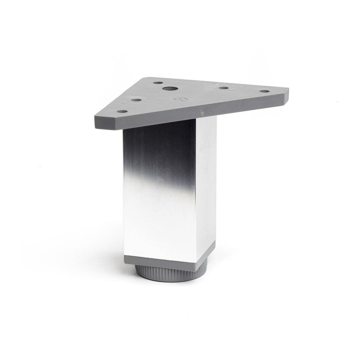 Pied carré réglable en aluminium d'une hauteur de 100 mm et finition chrome brillant. Dimensions: 40x40x100 mm