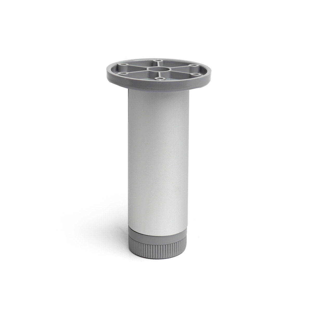 Pied cylindrique réglable en aluminium d'une hauteur de 150 mm et finition anodisé mat. Dimensions: 40x40x150 mm