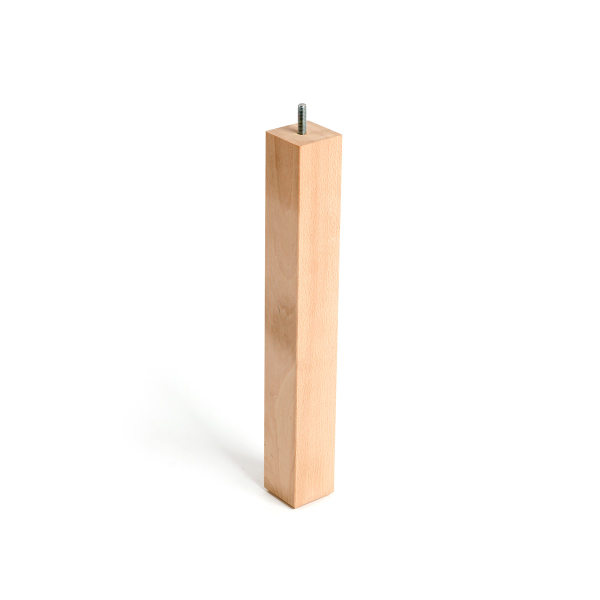 Pata de madera cuadrada con una altura de 360 mm y acabada en haya crudo. Dimensiones: 45x45x360 mm