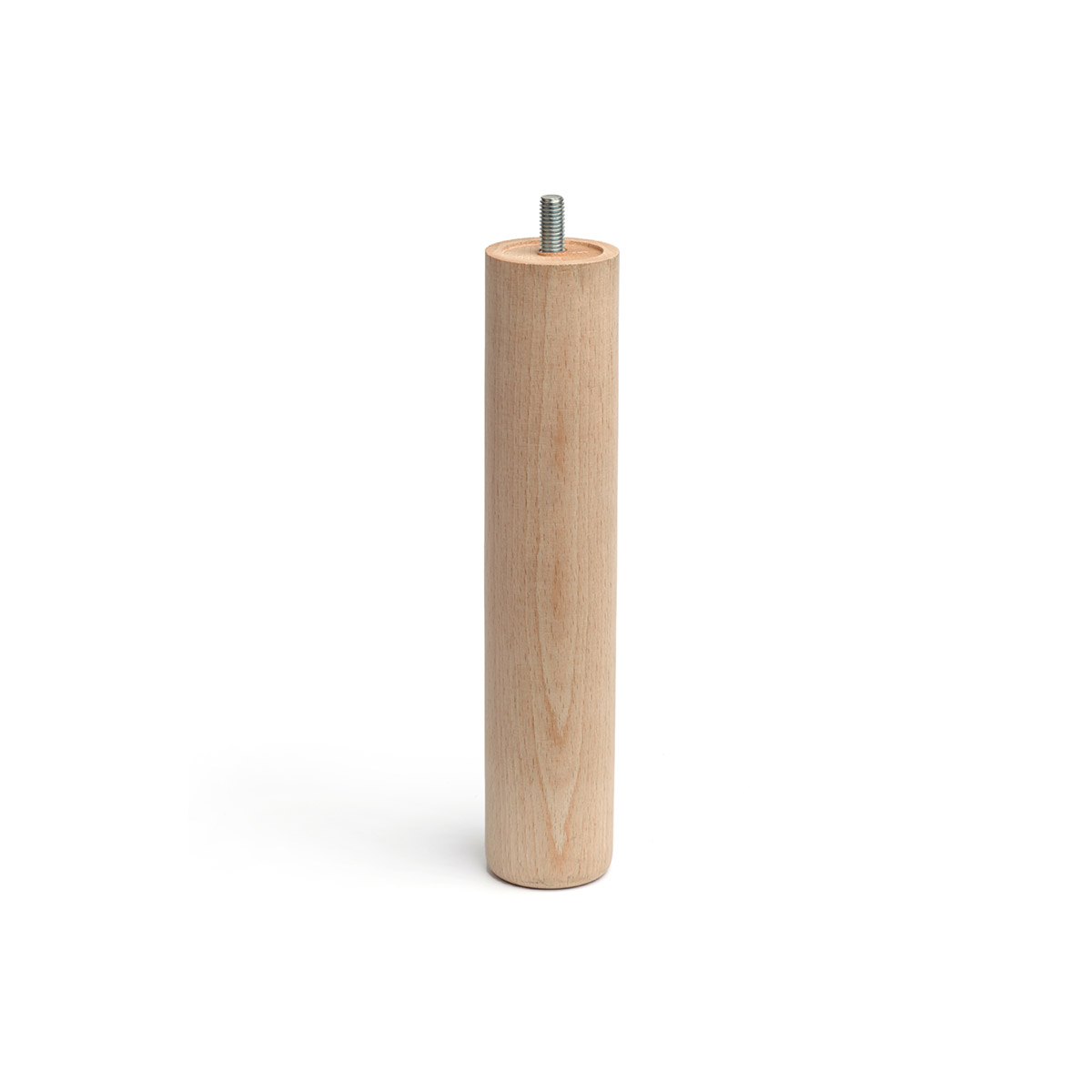 Pied cylindrique en bois d'une hauteur de 250 mm et finition hêtre brut. Dimensions: 50x50x250 mm