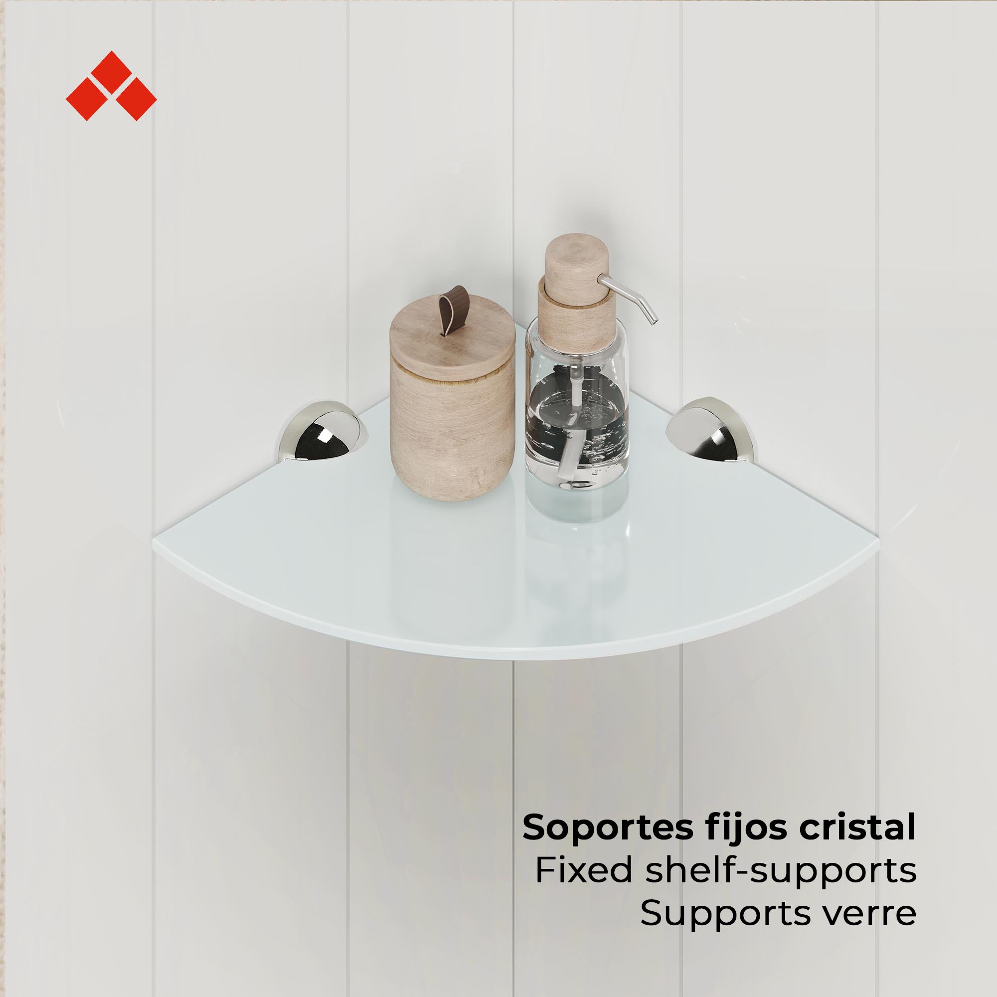 Soporte Regulable para Baldas de Cristal y Madera | Fabricado en ABS | Acabado en Transparente | Para Baldas con Espesores de 3-24 mm | Medidas 41*86*54 mm | Sistema de Fijación Atornillado | 1 Unidad - Ítem1