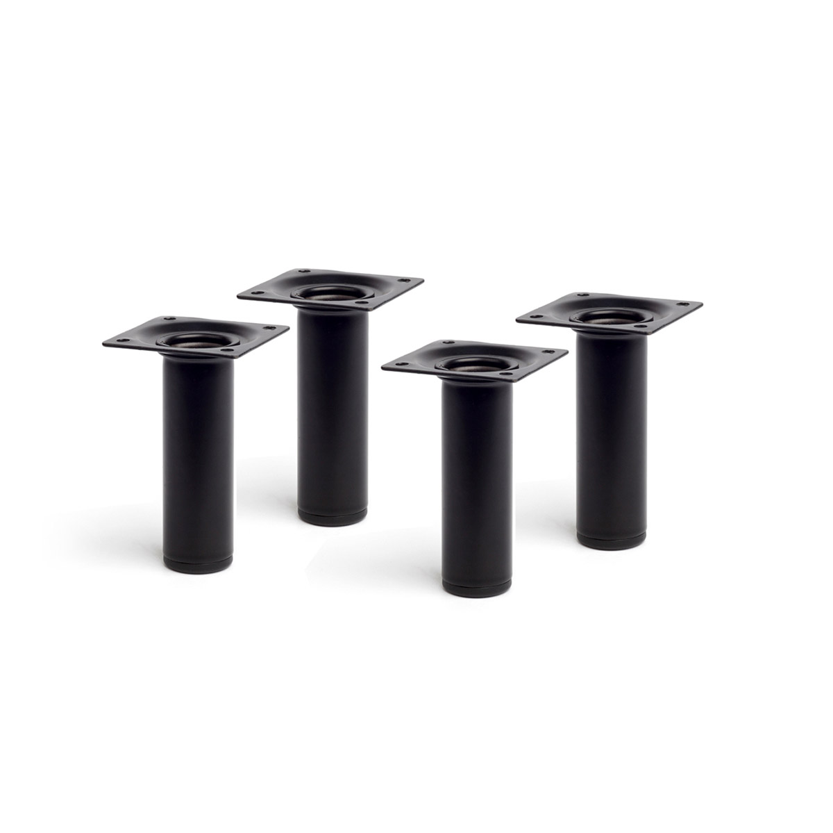 Jeu de 4 pieds cylindriques en acier d'une hauteur de 100 mm et finition noir. Dimensions: 30x30x100 mm