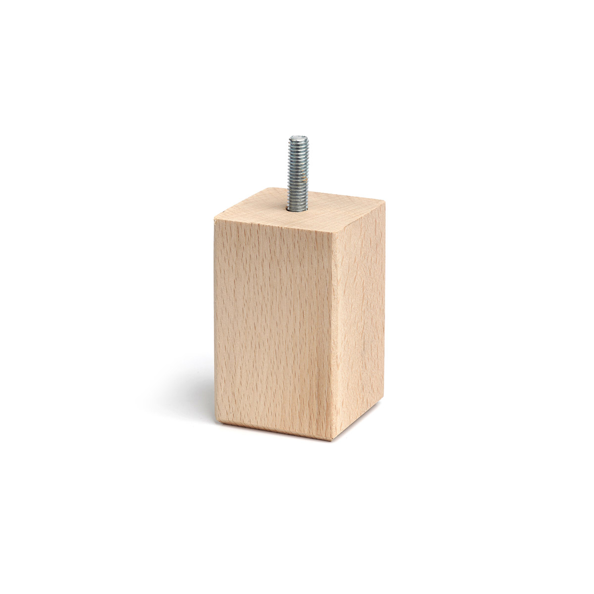 Pied carré en bois d'une hauteur de 80 mm et finition hêtre brut. Dimensions: 45x45x80 mm