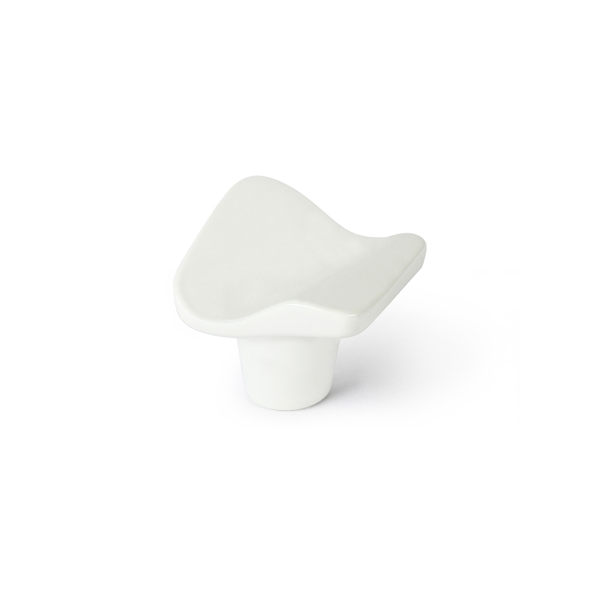 Bouton de meuble | Style contemporain | Fabriqué en Zamac | Fini blanc mat | Mesures 32*32*26mm | Système de fixation | Comprend des vis M4 | 4 unités