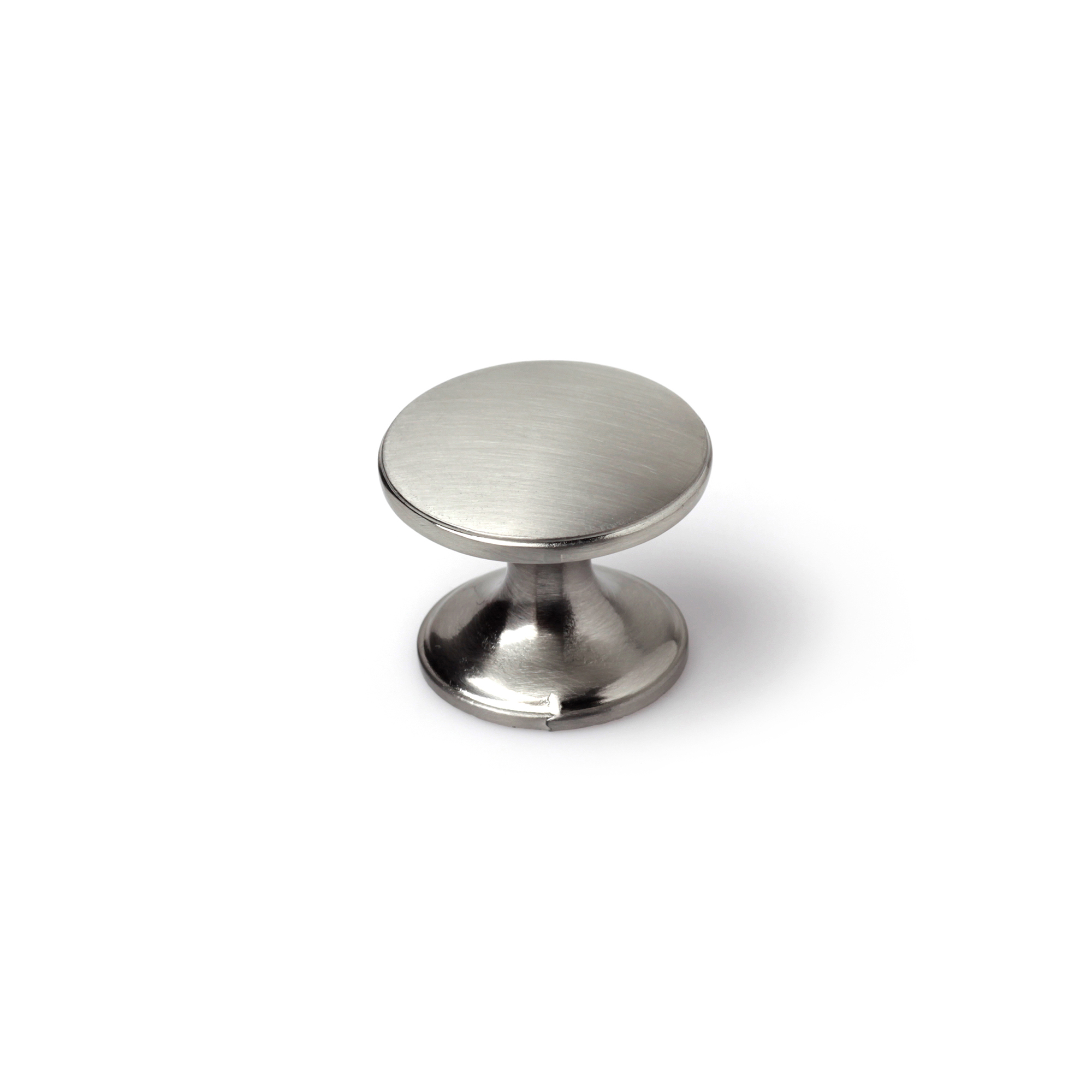 Bouton de meuble | Style contemporain | Fabriqué en Zamac | Fini nickel satiné | Mesures 32*32*27mm | Système de fixation | Comprend des vis M4 | 4 unités