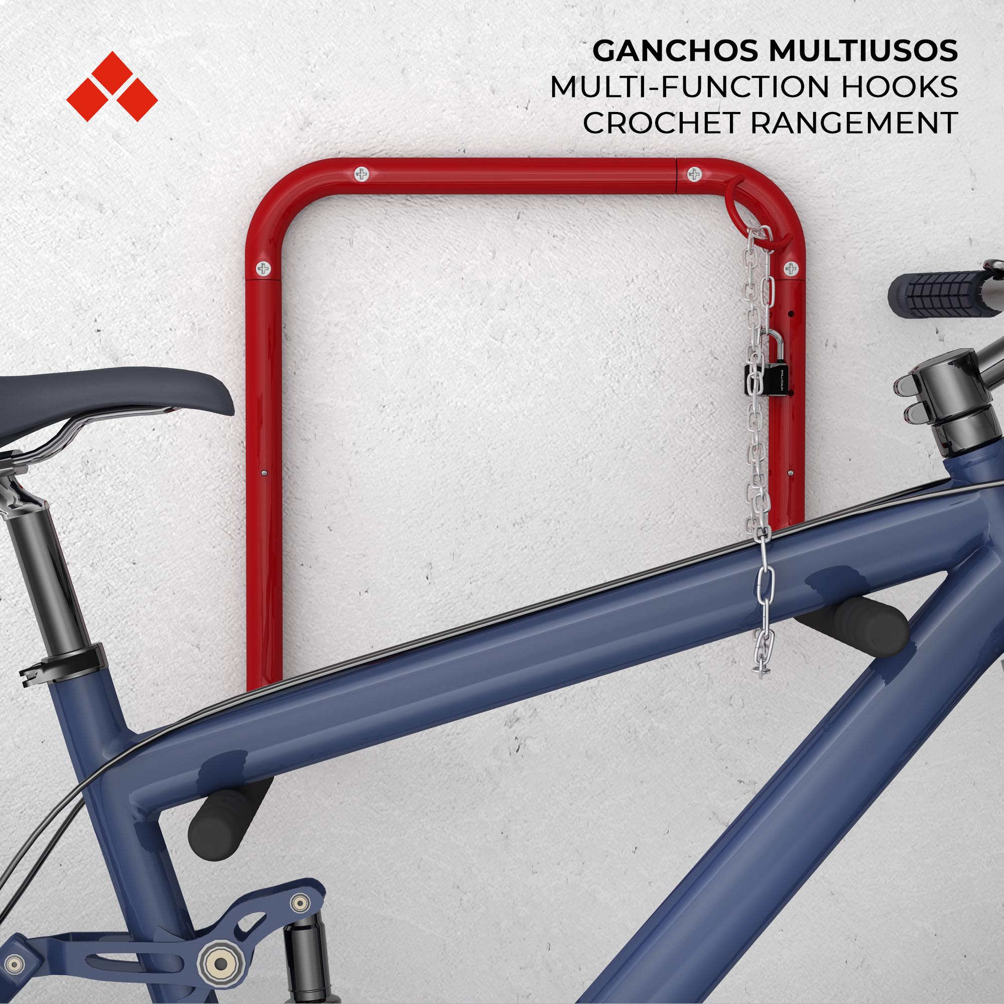 Gancho Multiusos para Colgar en Pared | Fabricado en Acero | Acabado en Rojo | Gran Capacidad de Carga | Medidas 8*51*194 mm | Sistema de Fijación | 1 Unidad - Ítem1