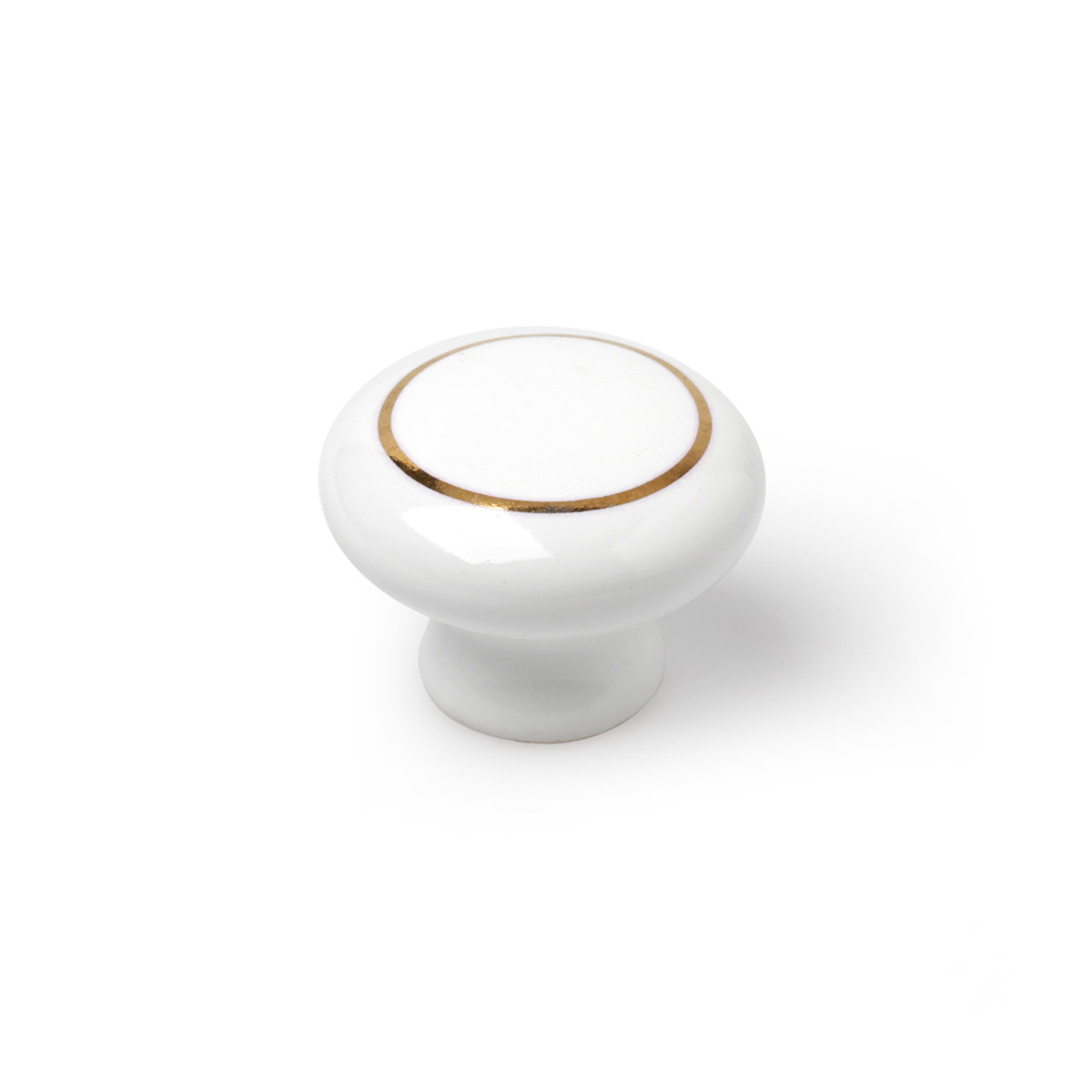 Pomo en porcelana blanco - oro, dimensiones: 35x35x26mm, Ø: 35mm