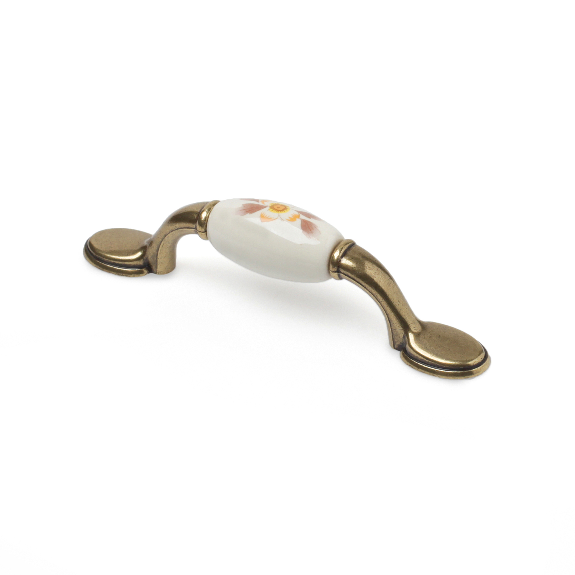 Tirador de Asa para Mueble | Estilo Clásico | Fabricado en Porcelana | Acabado en Blanco Flor | Distancia Entrepuntos: 96 mm | Medidas 124*20*32 mm | Sistema de Fijación Atornillado | Incluye Tornillos M4 | 4 Unidades