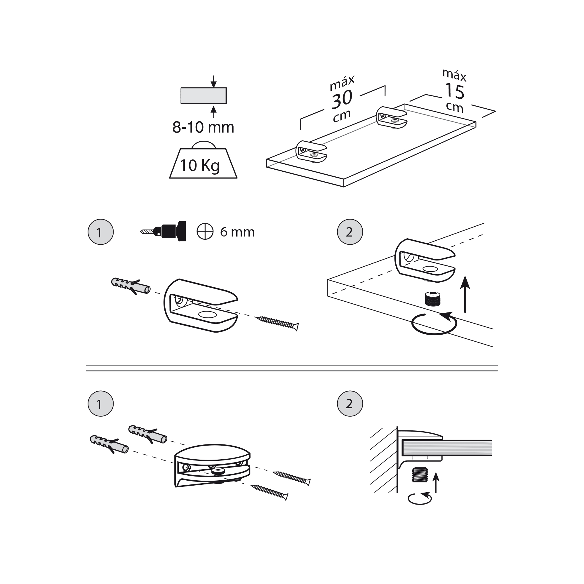 Support fixe pour étagères en verre et bois | Fabriqué en Zamac | Fini chromé brillant | Pour étagères d'une épaisseur de 10 mm | Dimensions 50*25*25mm | Système de fixation vissé | 1 unité - Item1