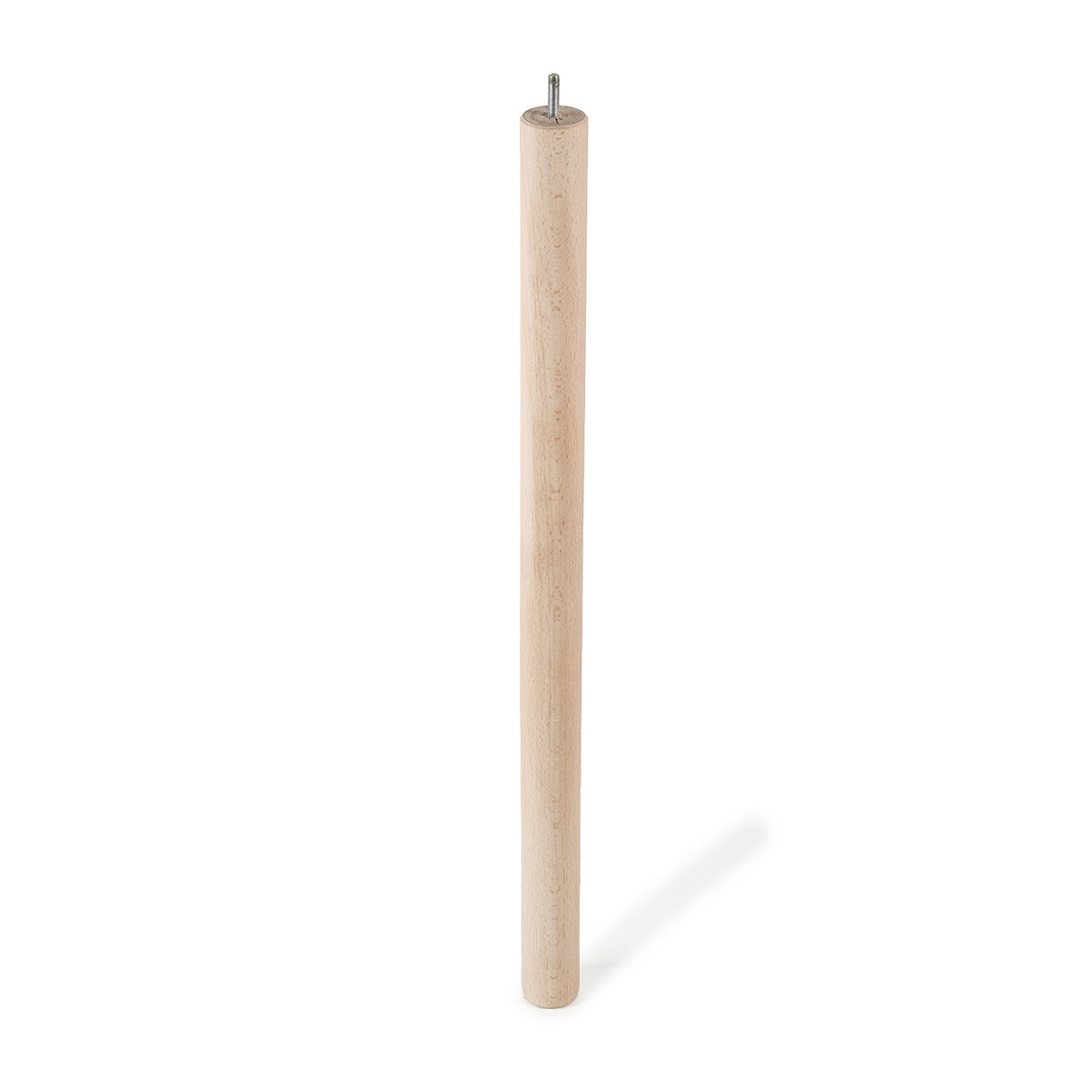 Pata de madera cilíndrica con una altura de 720 mm y acabada en haya crudo. Dimensiones: 46x46x720 mm